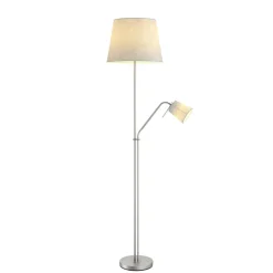 Lindby gulvlampe Nantwin, 175 cm, grå, nikkel, tekstil