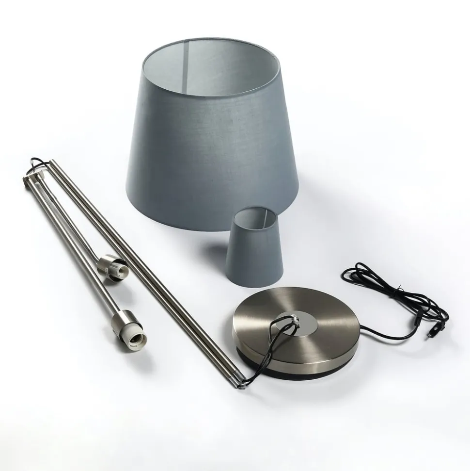 Lindby gulvlampe Nantwin, 175 cm, grå, nikkel, tekstil