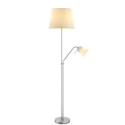 Lindby gulvlampe Nantwin, 175 cm, hvid, nikkel, tekstil