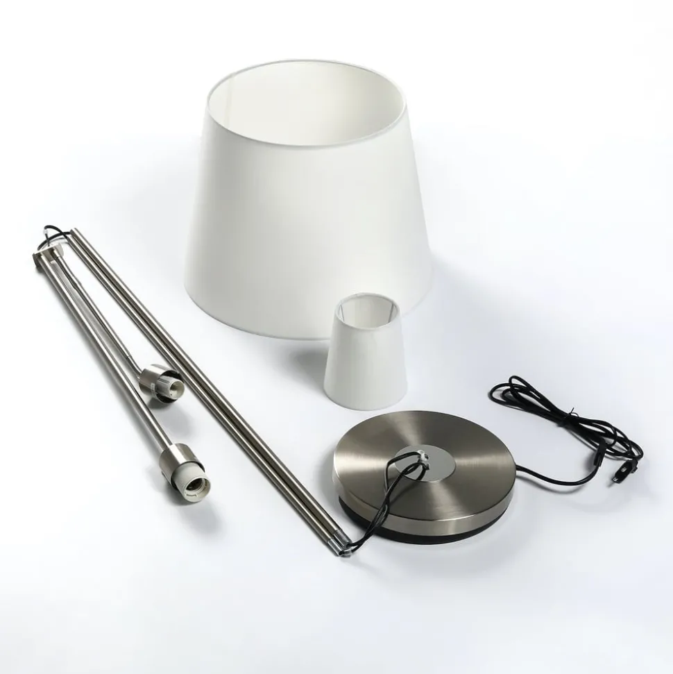 Lindby gulvlampe Nantwin, 175 cm, hvid, nikkel, tekstil