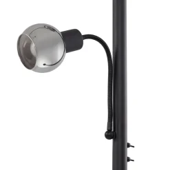 Lindby gulvlampe Nehemia, sort, glas, læselampe, 185 cm