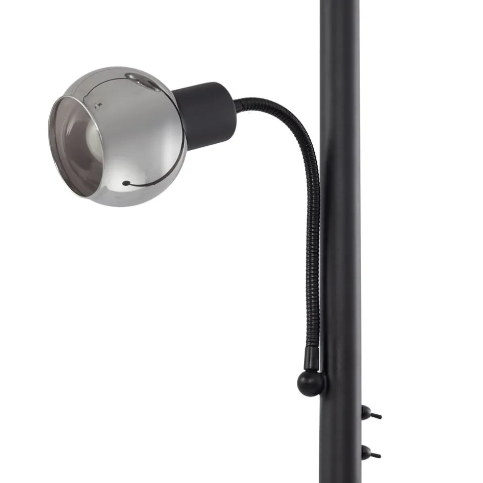 Lindby gulvlampe Nehemia, sort, glas, læselampe, 185 cm