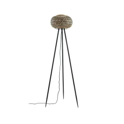 Lindby gulvlampe Nerys, sort, bambus, Ø 31,5 cm, stativ