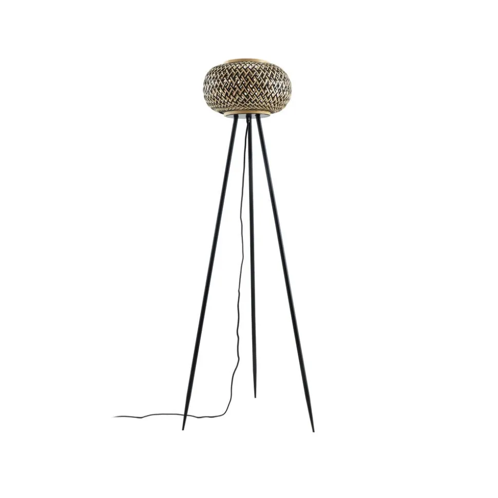 Lindby gulvlampe Nerys, sort, bambus, Ø 31,5 cm, stativ