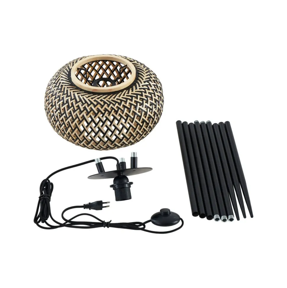 Lindby gulvlampe Nerys, sort, bambus, Ø 31,5 cm, stativ