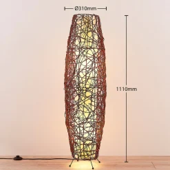 Lindby gulvlampe Nias, højde 111 cm, rattan, tekstil