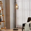 Lindby gulvlampe Nimbora, 150 cm, sort, glas, metal