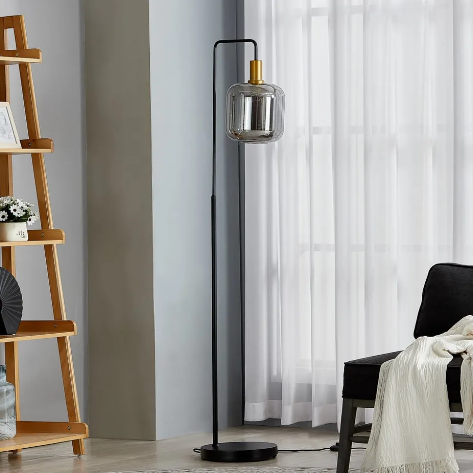 Lindby gulvlampe Nimbora, 150 cm, sort, glas, metal