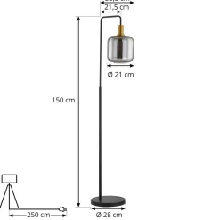 Lindby gulvlampe Nimbora, 150 cm, sort, glas, metal