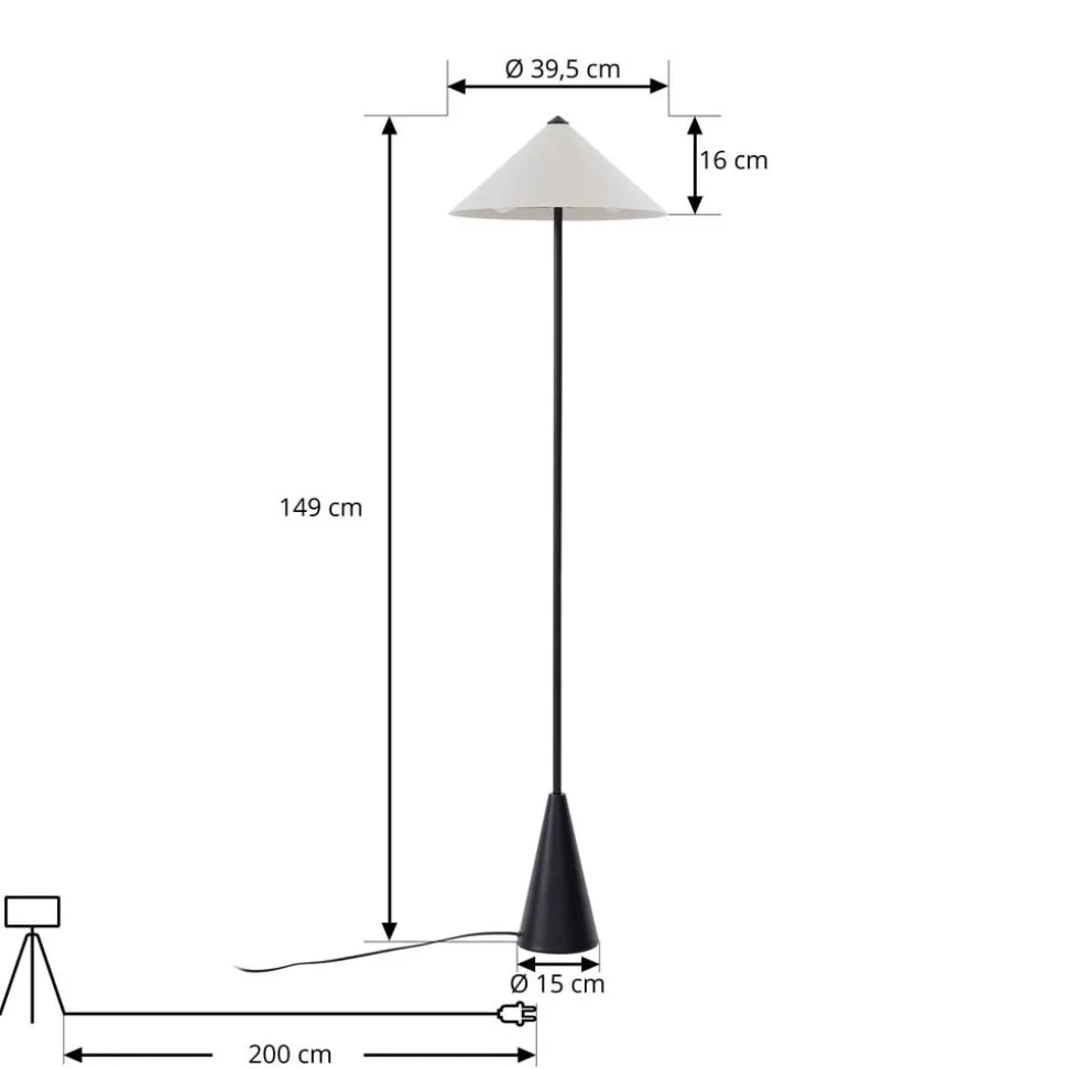 Lindby gulvlampe Norvik, højde 150 cm, sort/grå, metal