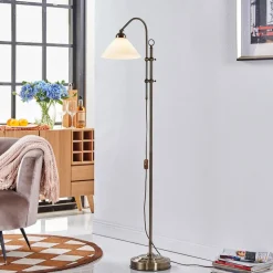 Lindby gulvlampe Otis, antik messing, glas, 170 cm, E27