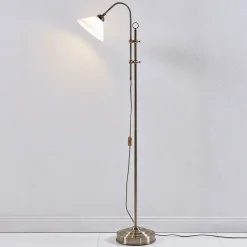 Lindby gulvlampe Otis, antik messing, glas, 170 cm, E27