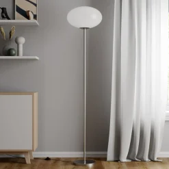 Lindby gulvlampe Sonika, 175 cm, nikkelfarvet, glas, E27