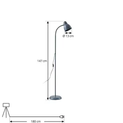 Lindby Gulvlampe Tebbi, grå, metal, højde 150 cm