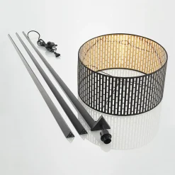 Lindby gulvlampe Thoralf, trefod, sort, tekstil, Ø50cm