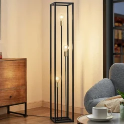 Lindby gulvlampe Tiliane, sort, metal, 3 lyskilder, 153 cm