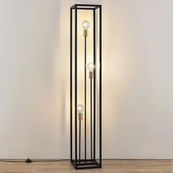 Lindby gulvlampe Tiliane, sort, metal, 3 lyskilder, 153 cm