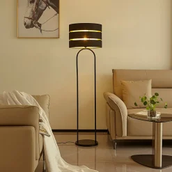 Lindby gulvlampe Tsomo, Ø 40 cm, sort, stof, E27
