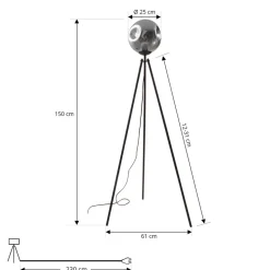 Lindby gulvlampe Valentina, E27, røggrå, glas, 150 cm