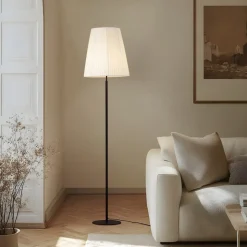 Lindby gulvlampe Virelle, sort/hvid, tekstil, højde 170 cm