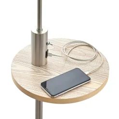 Lindby gulvlampe Zinia, nikkelfarvet, hylde, USB-tilslutning