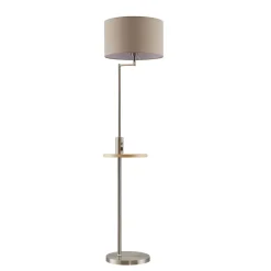 Lindby gulvlampe Zinia, nikkelfarvet, hylde, USB-tilslutning
