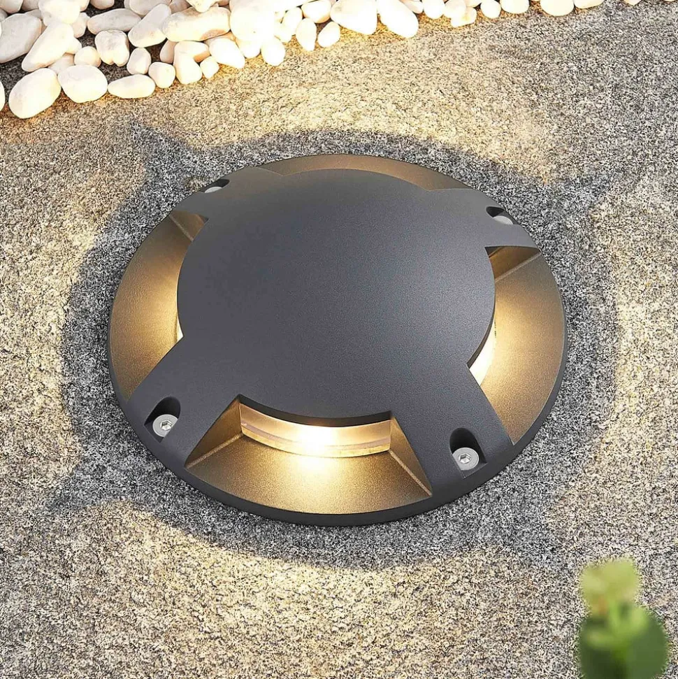 Lindby gulv-spotlight med LED Cormac, 4 lyskilder, Ø 21 cm, IP67