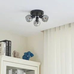Lindby Hedvig loftlampe, rund, sort, 3 lyskilder.