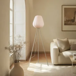 Lindby Helin gulvlampe, beige, tekstil, stativ, 144 cm, E27