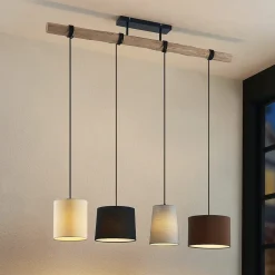 Lindby hængelampe Amilia, stof, 4 lyskilder, grå/beige, E27