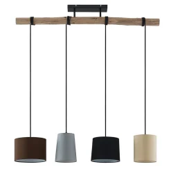Lindby hængelampe Amilia, stof, 4 lyskilder, grå/beige, E27
