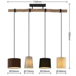 Lindby hængelampe Amilia, stof, 4 lyskilder, grå/beige, E27