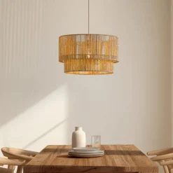 Lindby Hængelampe Anuva, Ø 45 cm, beige, papir, E27