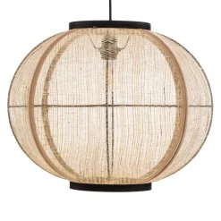 Lindby hængelampe Aurinil, træfarvet, hør, Ø 48cm, E27