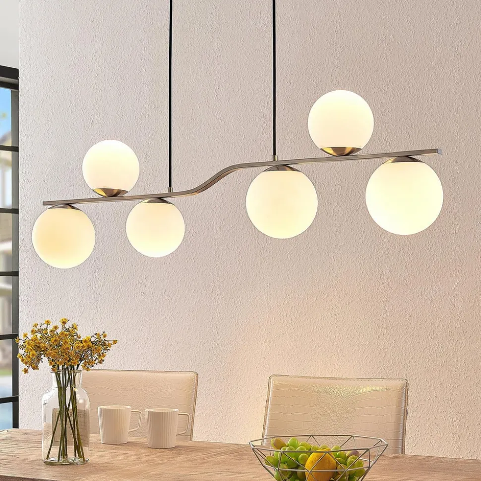 Lindby hængelampe Avalyn, nikkelfarvet, glas, 110 cm, E14