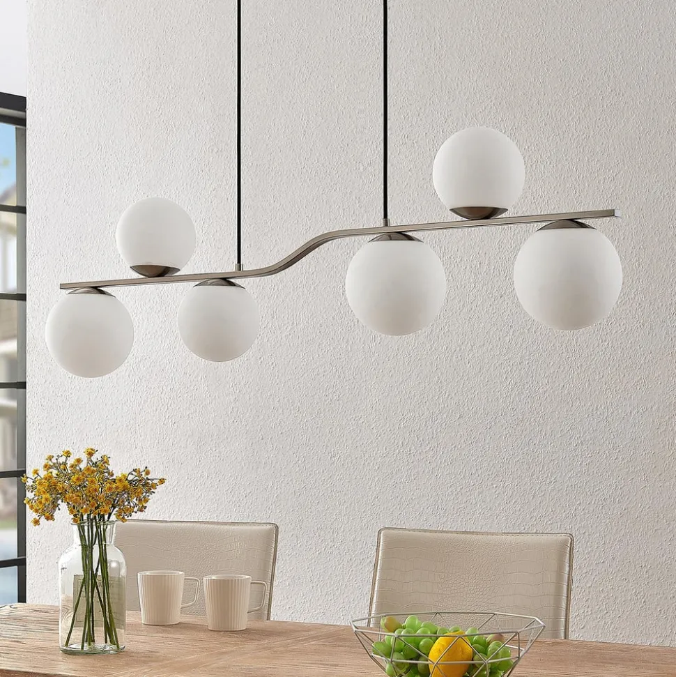 Lindby hængelampe Avalyn, nikkelfarvet, glas, 110 cm, E14