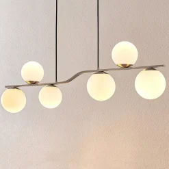 Lindby hængelampe Avalyn, nikkelfarvet, glas, 110 cm, E14