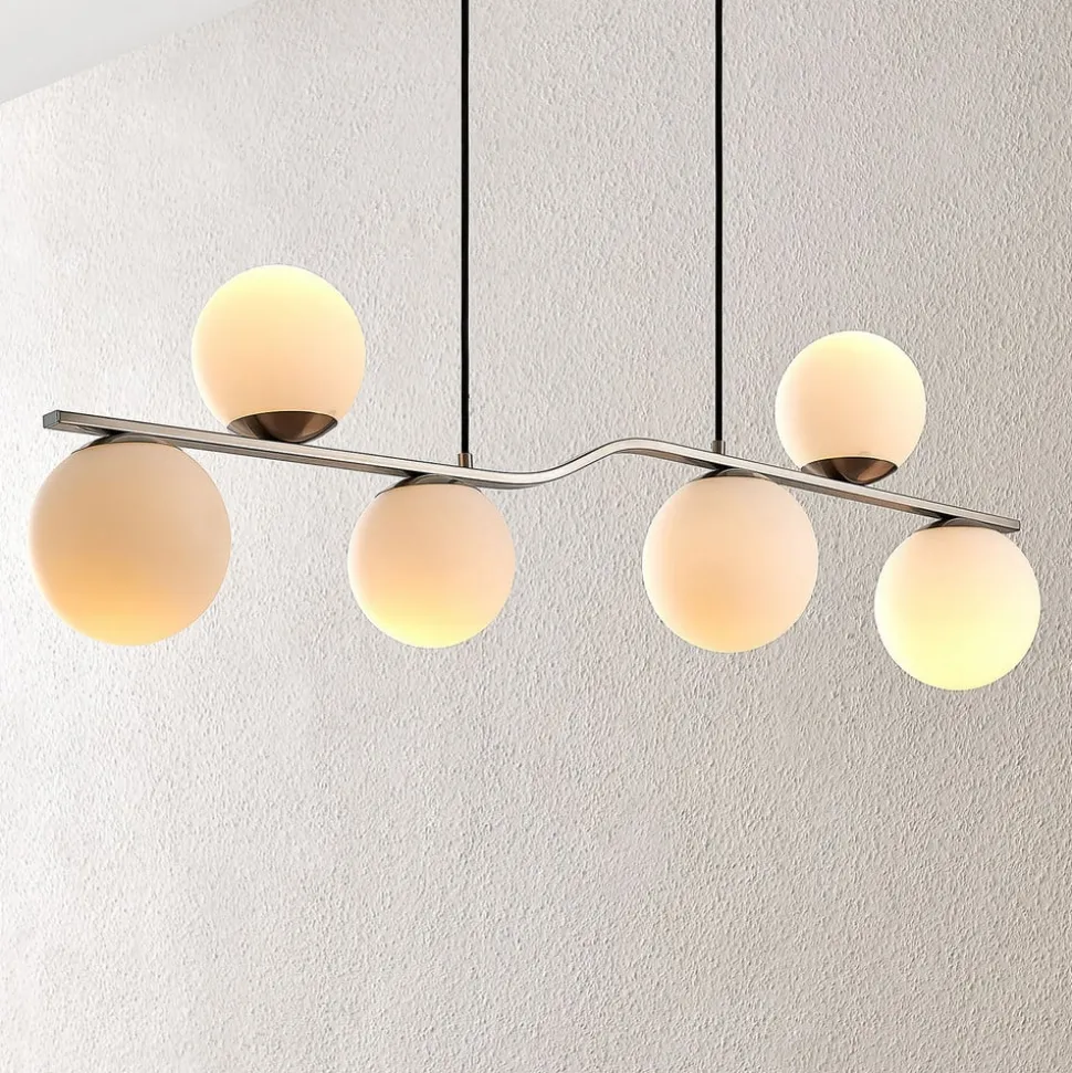 Lindby hængelampe Avalyn, nikkelfarvet, glas, 110 cm, E14