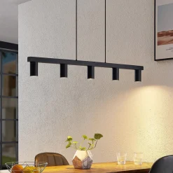 Lindby hængelampe Baliko, sort, 116 cm, 5 lyskilder, GU10