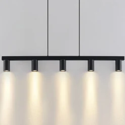 Lindby hængelampe Baliko, sort, 116 cm, 5 lyskilder, GU10