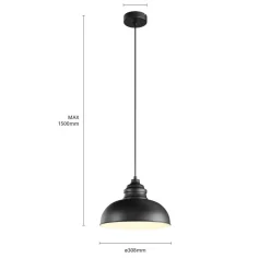 Lindby hængelampe Cliona, sort, metal, Ø 31 cm, E27