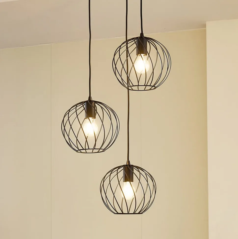 Lindby hængelampe Danika, rund, Ø 50 cm, sort, metal