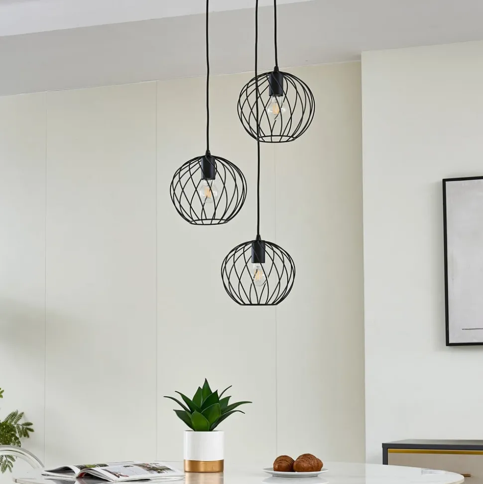 Lindby hængelampe Danika, rund, Ø 50 cm, sort, metal