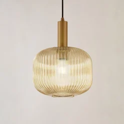 Lindby hængelampe Doroteo, 25 cm, 1 lyskilde, ravfarvet, glas