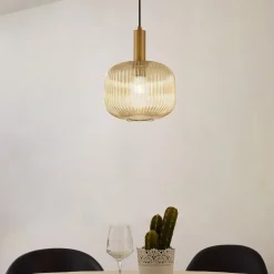 Lindby hængelampe Doroteo, 25 cm, 1 lyskilde, ravfarvet, glas