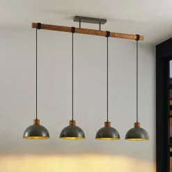 Lindby hængelampe Durbis, 116 cm, 4 lyskilder, grå, træ, E27