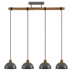Lindby hængelampe Durbis, 116 cm, 4 lyskilder, grå, træ, E27