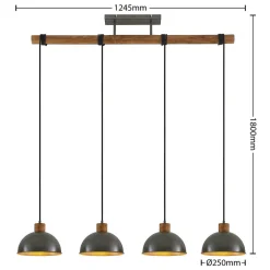 Lindby hængelampe Durbis, 116 cm, 4 lyskilder, grå, træ, E27