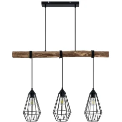 Lindby hængelampe Eldarion, 90 cm, 3 lyskilder, træ, E27