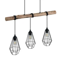 Lindby hængelampe Eldarion, 90 cm, 3 lyskilder, træ, E27